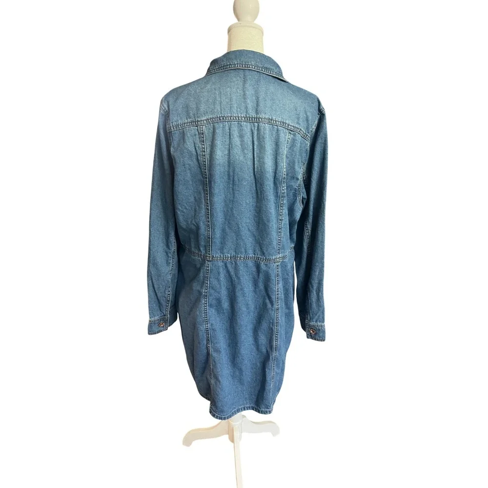 Frye Womens XL Blue Denim Long Sleeve Button Front Shirt Dress 100% Cotton - Picture 2 of 6